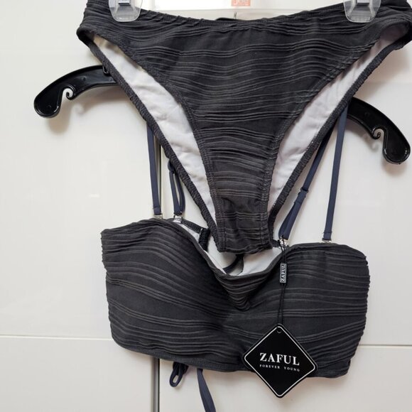 New 2 Piece Bandeau Ribbed High Cut Swimsuit Bikini Medium - Picture 2 of 13